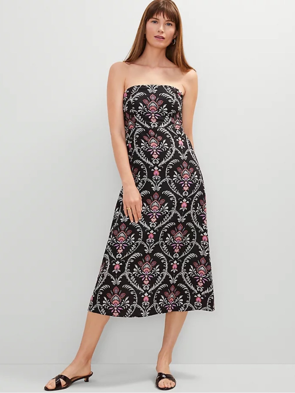 NEW Ann Taylor Floral Linen Blend Strapless Midi Dress